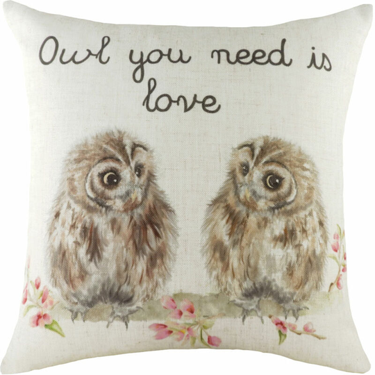 Hedgerow Owls Print Cushion Cover, Multi, 43 x 43 Cm - Evans Lichfield