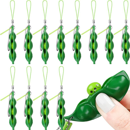 Briday - 12 Pieces Fidget Bean Toy Funny Facial Expression Bean Fidget Toy Soybean Extrusion Bean Pea Soybean Edamame Keychain Keyring for Boys,