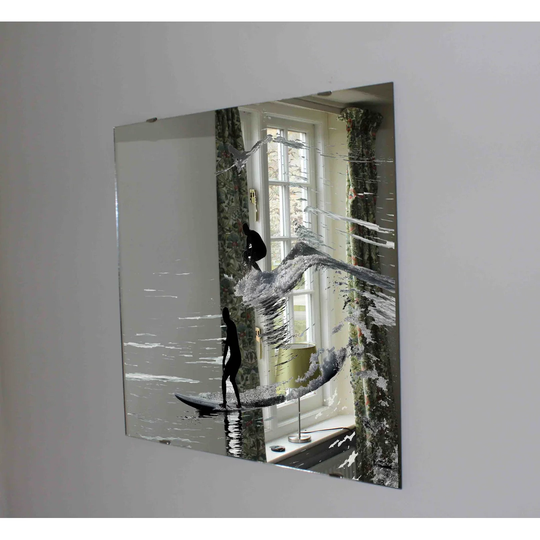 Three Silhouettes of Surfers Wall Mounted Accent Mirror