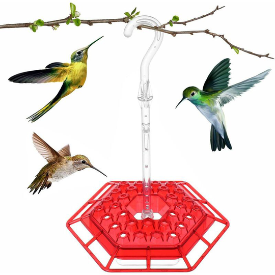 Hexagonal Hanging Hummingbird Feeder Garden Bird Feeder with Hook, Unique Design Feeding System, Red
