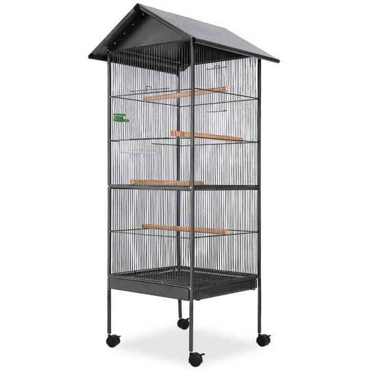 Bird Cage with Roof Black 66x66x155 cm Steel Vidaxl Black