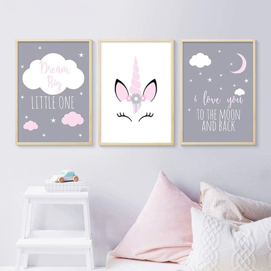 Set of 3 Paintings for Children's Room Girl Pink Baby Posters Set Rabbit My Princess Love Poster Birthday Gifts Unframed XL(50X70CM) No Frame a