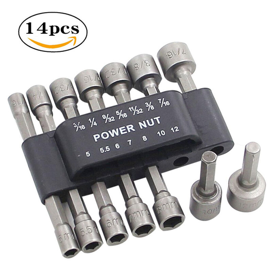 Betterlifegb - Sockets for Nut Driver 14 Pieces 1/4 "Hex Pilot Bits Socket Tools Shank Setter Nuts Hex Head Screwdriver Bit Nut Percussion for Drills
