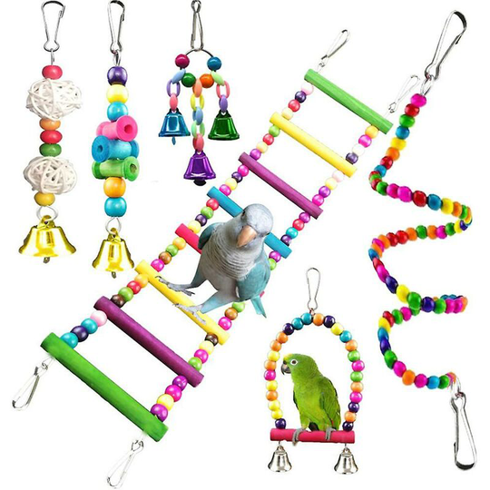 6 Pieces Color Bird Toys, Wooden Feet Perches with Ladders, Swings, Perched Climbing for Small and m Thsinde