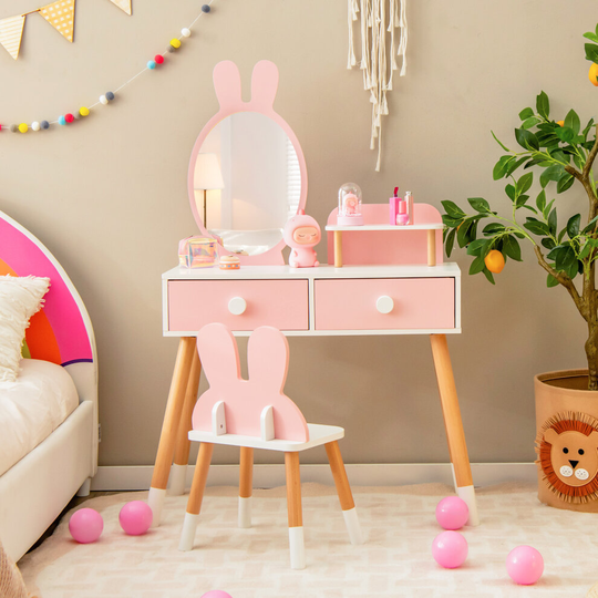 2 in 1 Kids Vanity Table and Chair Set Princess Makeup Dressing Table