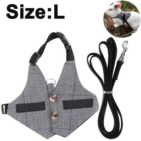 Rabbit Vest Harness and Leash Set Adjustable Formal Suit Style for Bunny Kitten Small Animal Walking, rabbit dress, l