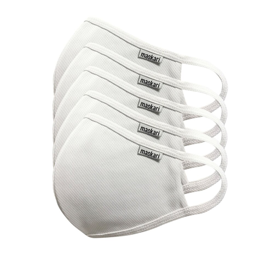 (White, 5pk) Antimicrobial 3-Layer Washable Mask