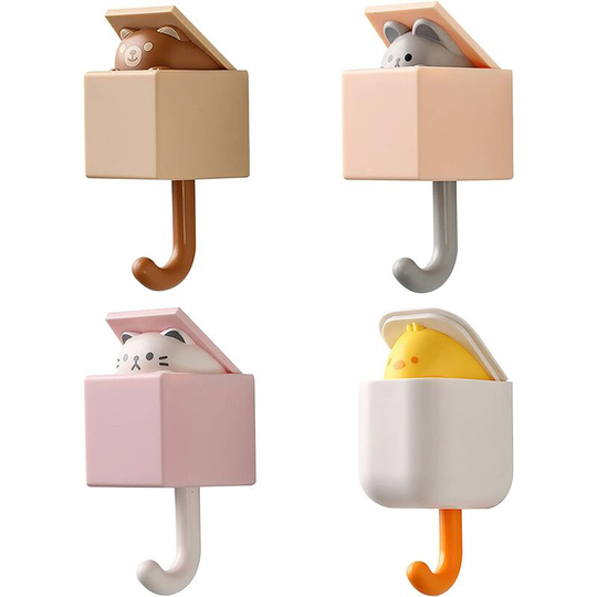 Cute Decorative Animal Shaped Self Adhesive Wall Hooks for Hanging Keys, Bags, Towels for Kids Room