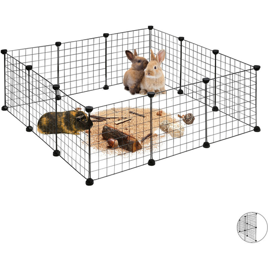 Set of 1 Relaxdays Small Animal Cage, Open Enclosure, diy Enclosure, Extensible Playpen, 12 Pieces, Black