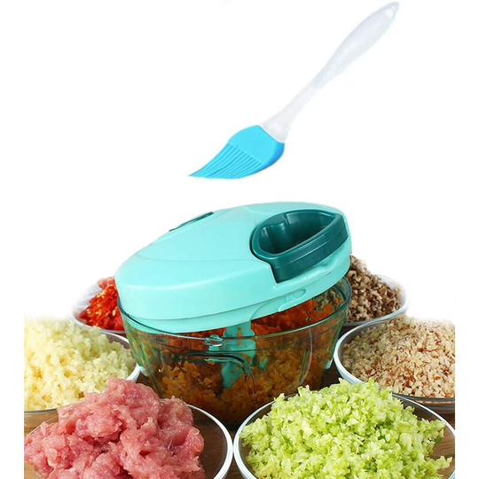 1.3-Cup / 330ml Pull String Manual Food Processor / Vegetable Slicer / Chopper / Dicer / Mincer / Blender - To Chop Fruits, Vegetables, Nuts, Herbs,
