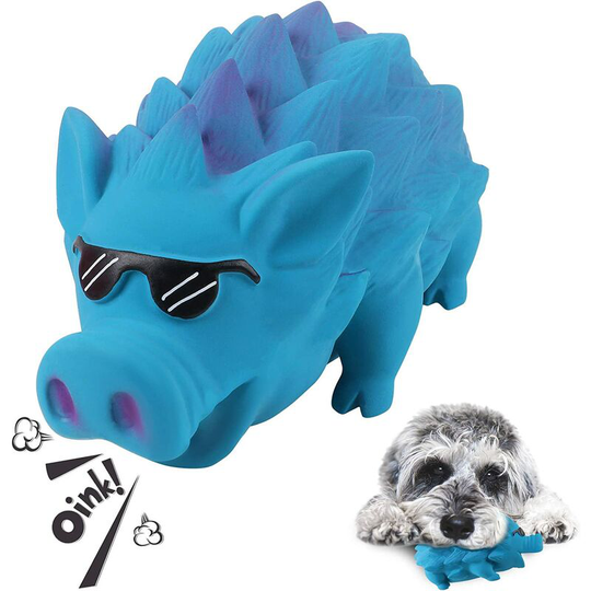 Squeak Toy Chew Dog Pig Interactive Toothbrush for Medium Large Pet (Blue, Sunglasses)