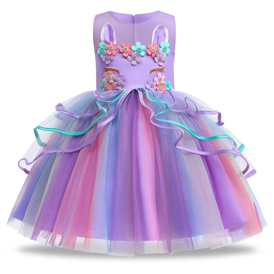Thsinde - Kids Girl Dress Skirt Girls Dress Unicorn Kids Mesh Rainbow Puffy Princess Dress,Purple d