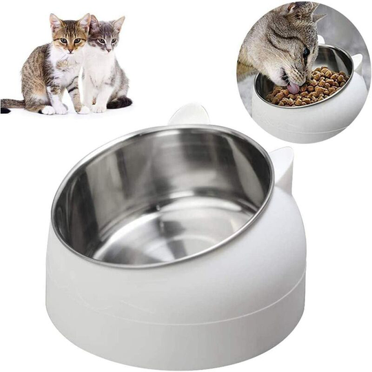 Non-slip stainless steel cat bowl with two layers of angled jaw - Capacity: 400 ml (monomer)