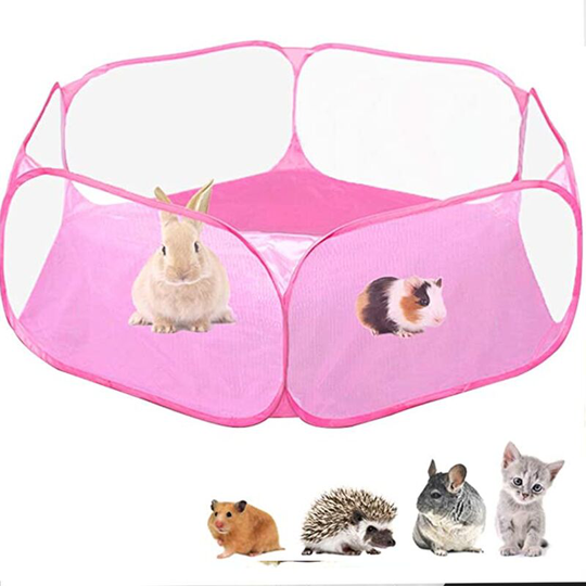Small Animal Cage Tent, Clear Enclosure for Animal Park Sports, Portable Garden Enclosure for Guinea Pigs, Rabbits, Chinchillas and Hedgehogs, Pink