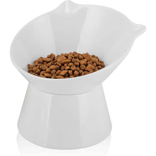 Thsinde - Cat Bowls, 15 ° Tilt Raised Cat Bowls with Stand, Cat Bowl Dog Food and Water Bowl, Anti Vomiting, Easy to Clean, Cat Accessories, White