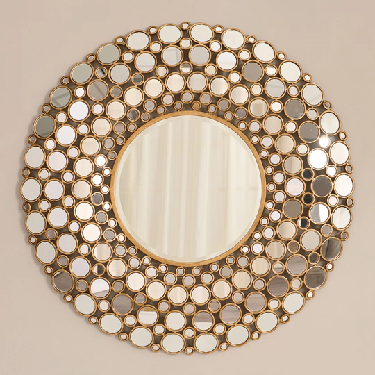 Victoria Round Metal Framed Wall Mounted Accent Mirror in Gold