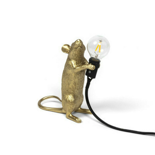 (Standing, Gold) Mouse Shape Table Lamp Resin Decor Rat Desk Room Home Office Bedside Light
