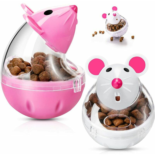 2 Piece Interactive Cat Feeder Food Ball Mouse Food Cup Cat Food Toy Ball Pet Feeder