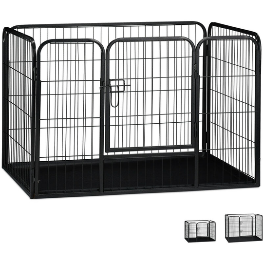 Relaxdays Whelping Pen with Floor Tray, Enclosure for Small Dogs, Puppies and Bunnies, Tall, 70x108x73 cm, Black