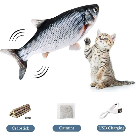 Catfish + 10Pcs Natural Organic Catnip Cat Baton, usb Rechargeable Electric Fish Toys Plush with Catnip, Catnip Cat Toy