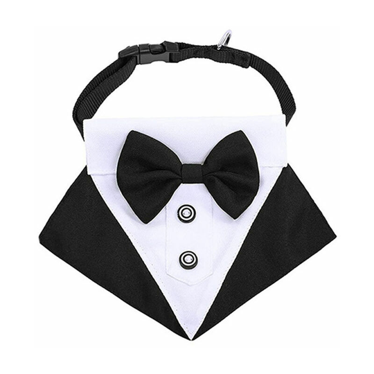 Formal Dog Tuxedo Bandana Dog Wedding Bandana Dog Collar with Bow Tie and Neck Tie Designs Adjustable Black Collar Formal Tux Dog Bowtie Adjustable