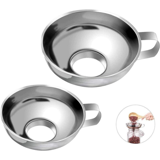Funnel Stainless Steel, 2 Pieces Funnel Kitchen Wide Mouth Funnel Set Jam Funnel with Handle for Transferring Liquid Oil Jam Beans (Large and Small)