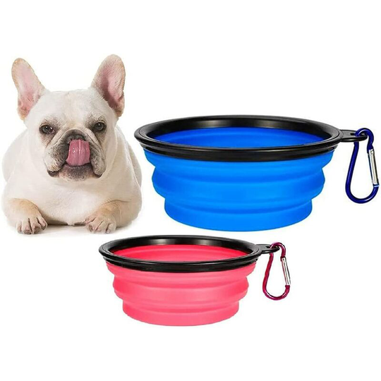 Dog Bowl, 2 Pieces Dog Bowl Portable Collapsible Dog Bowl, Travel Silicone Pet Water Bowl (Blue and Pink,350ml)