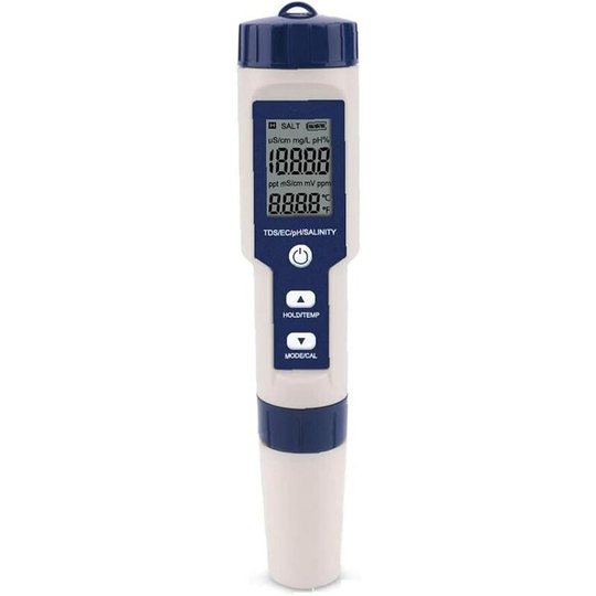 Benobby Kids - 5 in 1 Digital TDS/EC/PH/Salinity/Temperature Meter Water Quality Monitoring Tester for Swimming Pool Drinking Water Aquarium Blue