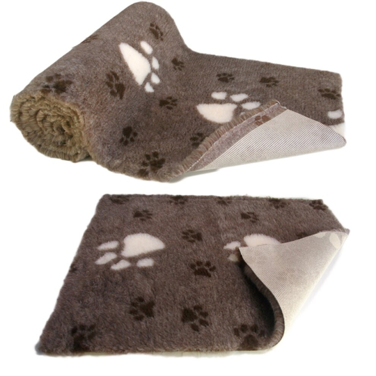 (15 Metre x 150cm Roll) Chocolate Brown Large White Paw High Grade Vet Bedding Non-Slip back Bed Fleece for Pets