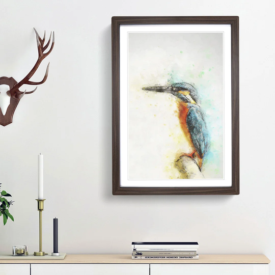 Perched Kingfisher in Abstract - Picture Frame Painting Print