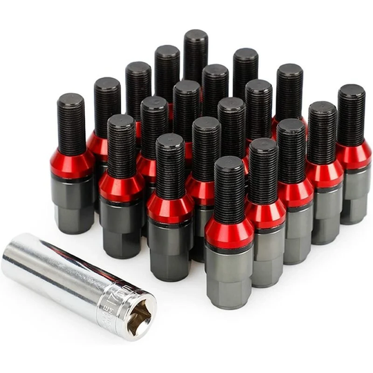 Deckon - 20pcs For bmw Steel Tapered Cone Seat With Wheel Bolts Wheel Nut Caps And Sleeve M12X1.25 M12X1.5 M14*1.25 M14*1.5 Lug Bolt (Color : a