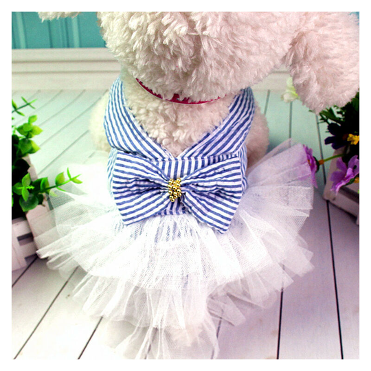 Striped fresh layers cake skirt cat dog teddy vip bichon skirt Fatou Corgi straps spring and summer m (chest 40', neck 27', back 30' suitable for