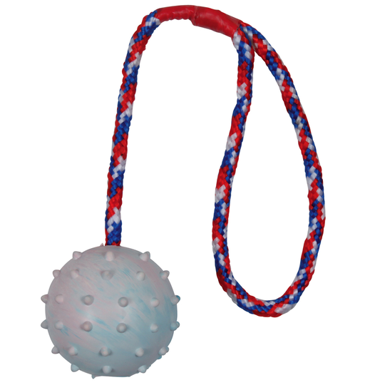 Trixie Rubber Ball with Throwing Handle - approx. 6cm / Cord: 30cm