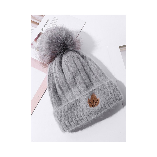 (GRAY, M) Simple Rabbit Fur Solid Color Knitted Hat