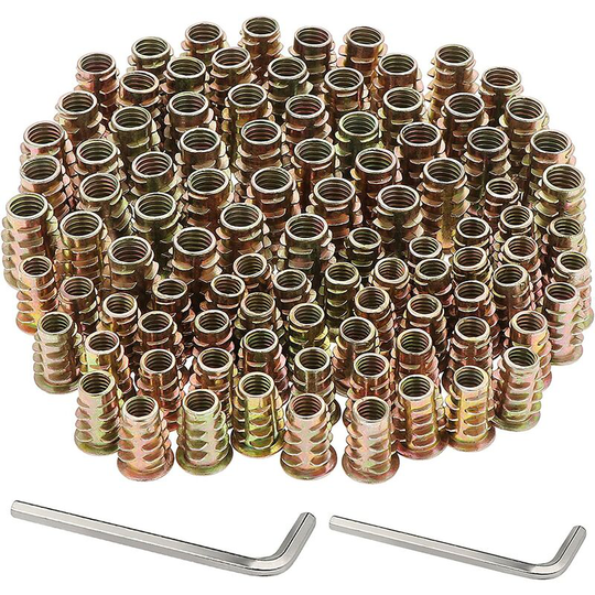 100 pcs m6*15, m8*20 hexagonal nut threaded in zinc alloy, wood threaded nuts for furniture, insert nuts assortment