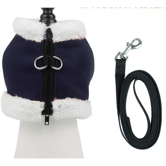 Modou - Adjustable Warm Bell Leash Vest Harness Set for Small Animals Rabbits Cats (l: Chest: 48cm / 18.89', Dark Blue)