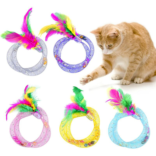 Modou - Creative Cat Toy, 5 Pieces Cat Feather Toy with Flexible Hose, Indoor Interactive Cat Toys Educational Cat Toys for Improving Intelligence