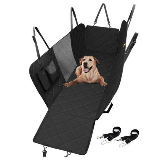JS One Dog Car Seat Cover Protector Rear Back Seat Safety Travel Hammock with Seatbelt Waterproof Coating Lightweight Non Slip Heavy Duty (Black)