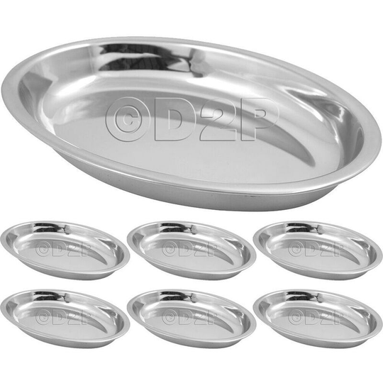 Set of 4 food serving plate oval curry dish bowl table stainless steel 25CM