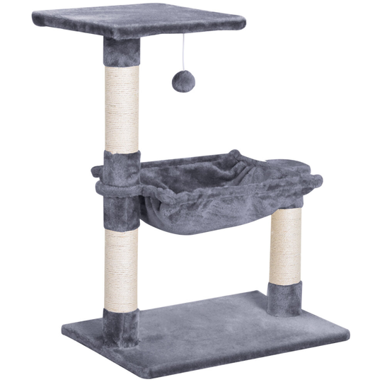 PawHut Cat Activity Tree Kitten Play Tower Two-Tier Scratching Grey