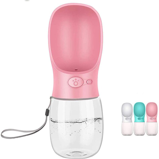 Portable Dog Water Bottle, 350ml Food Grade Antibacterial Travel Water Bottle for Dog and Cat, Outdoor Pet Drinking Water(Pink)