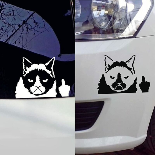 Funny Car Stickers Decals, 2 Pieces Reflective Cat Car Sticker Humor Stickers for Motorcycle, for Waterproof Cover Stripes, Black and White