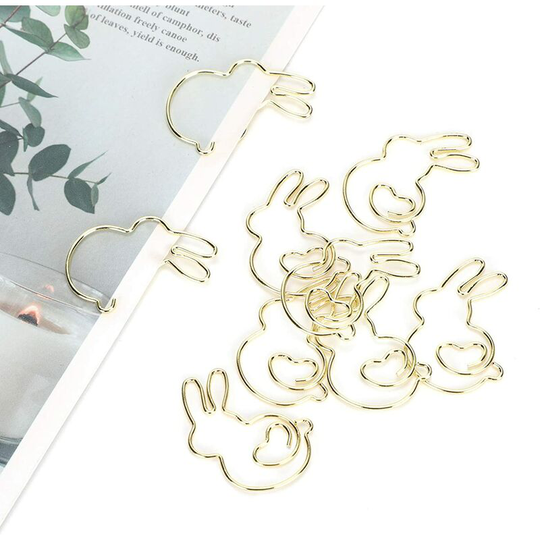 20 Clips Bookmarks Paper Clips in the Shape of a Rabbit Paperclip Gold Metal