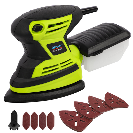 Detail Sander with Dust Collection, 20 Pcs Sandpapers 200W 14000RPM Detail Mouse Sander Compact Random Orbital Sander, 4 Finger Sandpapers