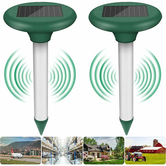 Monly - 2 Pack Solar Mole Repeller Mouse Repeller, Anti Repel Moles Snakes - Outdoor Sonic Insect Repeller