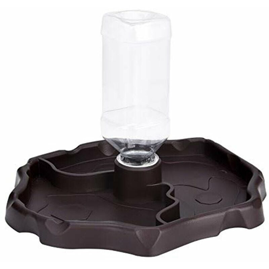 Reptile Water Dispenser, 2-in-1 Anti-Overflow Bowl Food Dispenser, Plastic Bowl for Tortoise Gecko - Brown