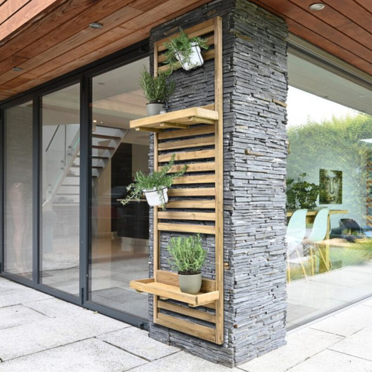 Garden Slatted Wall Planter 2 Shelf ? 8?2 Pressure Treated Outdoor Garden Planter - Forest