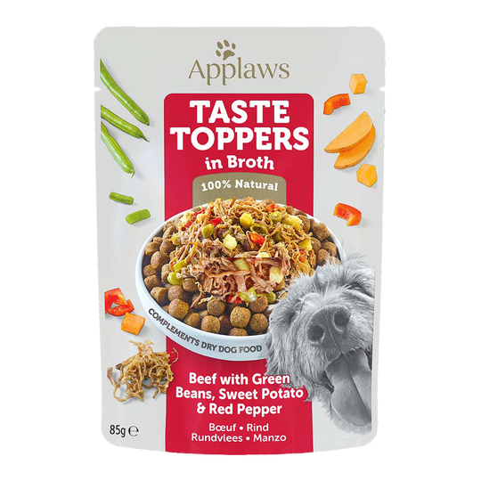 Applaws Taste Toppers in Broth 12 x 85g - Beef with Green Beans, Sweet Potato & Red Pepper