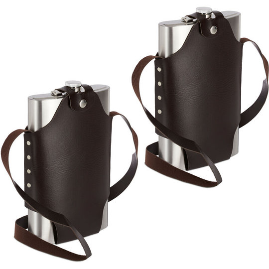 2 x xxl Stainless Steel Flask, High-Quality Canteen with Carrier Bag, 1.8 l Capacity, Party Treat, Silver