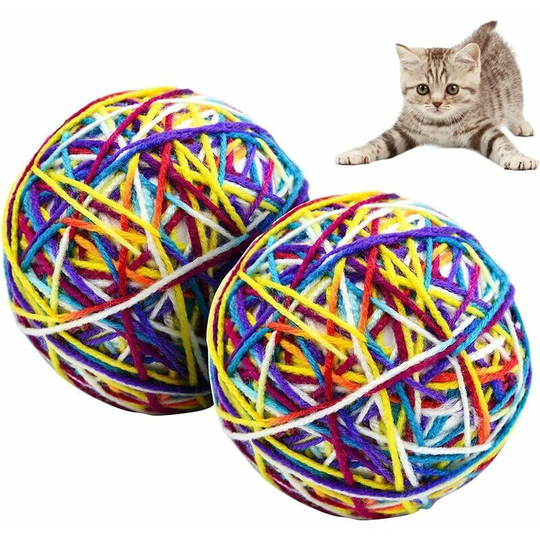 Cat Toy Balls, 2pcs Interactive Cat Toy Ball with Bell Colorful Woolen Toy for Chewing Pet Play Exercise